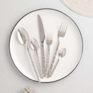 Brewsuniq -Embossed Silver/ Sendok Dessert / Cafe / Restoran Table Fork