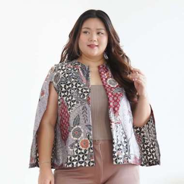 C2W XXL Blazer Outer Batik Wanita Satin Women's Clothes Elegant BIG SIZE 651-SKR Grey
