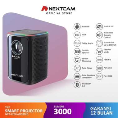 Nextcam Android Smart Home Proyektor Dolby Auto Focus Wifi Miracast BT