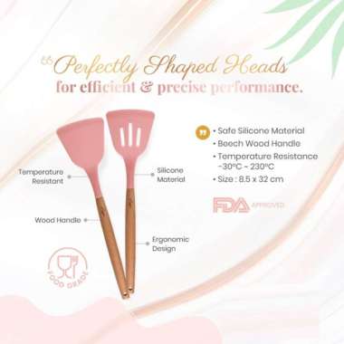 Lisse Spatula Silicone Duo Cooking Set Wood Handle / Sutil sutil pink
