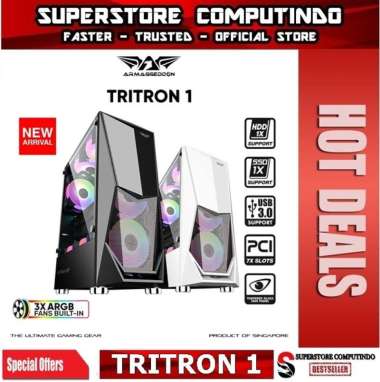 Casing Gaming Armaggeddon Tritron 1 ATX | M-ATX Free 3x Fan ARGB Black