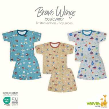 setelan pendek kancing pundak usia 12 bulan size LB motif Brave Wings Limkted Edition Boy Series Bir