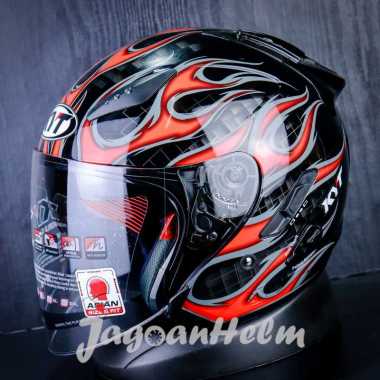 KYT HELM GALAXY SLIDE FLAT R FLAME | BLACK RED | DOUBLE VISOR M