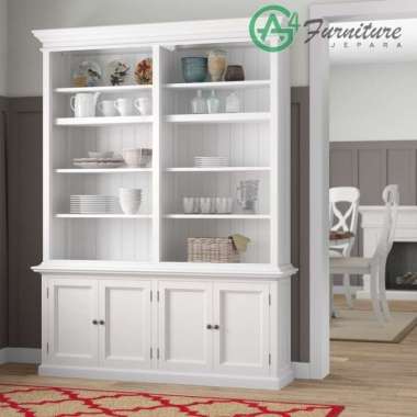 Lemari Hias Kayu Klasik Vemo Duco Putih - Kayu Mahoni