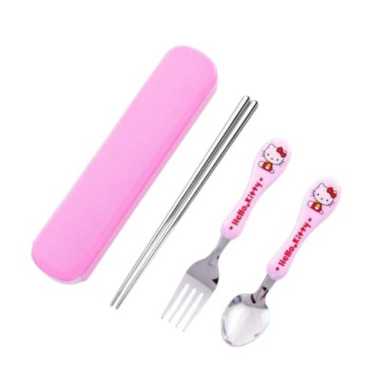 Set Alat Makan Sendok Garpu Sumpit Anak Stainless / Peralatan Makan Anak Set Karakter Kitty