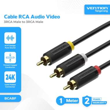 Vention Kabel RCA Audio Video 3 RCA Male to 3 RCA Male Gold Plated RCA Audio Video Cable 1M 1 Meter 