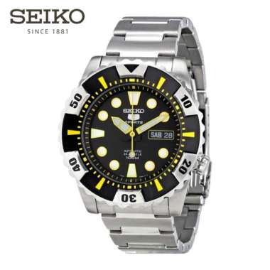 SEIKO 5 Sports SNZJ15K1 Automatic Yellow Bezel Stainless Steel Strap 3-Year Official Warranty Jam Ta