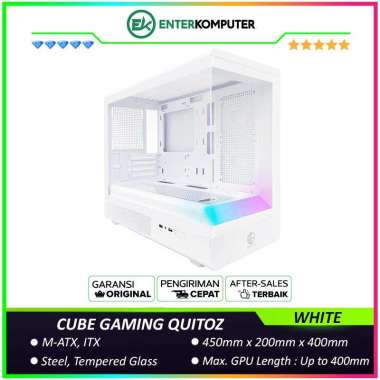 CUBE GAMING QUITOZ WHITE - mATX Gaming Case - All White Inside - Panoramic View - Front RGB BAR