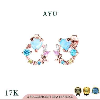 AYU Anting Emas - Everbloom Heart Studs 17k Rose Gold Royal Blue