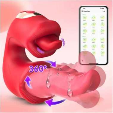 Tongue Licking Sucking Massager Simulasi Silikon Lidah Hisap Vibratorr Wanita - 5in1 red