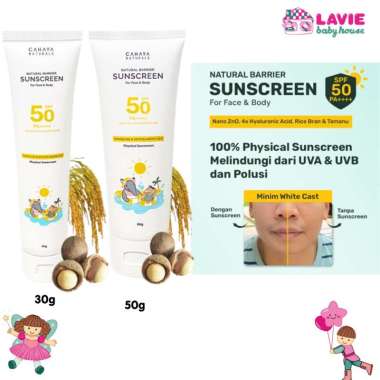 Cahaya Naturals Physical Sunscreen SPF 50+ PA++++ β Sunscreen Mineral 4x Barrier 30g|50g - Lavie Bab