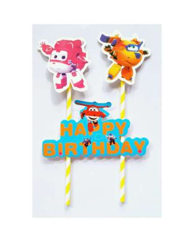 hiasan kue ulang tahun cake topper stick sedotan karakter Super Wings Superwings