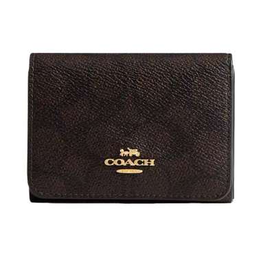 [12.12 Dealcember] Coach Card Holder Wallet In Blocked Signature Canvas Walnut Tan Brown,Multi