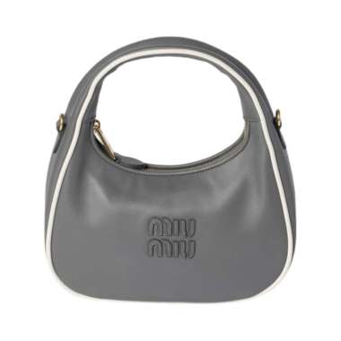 [12.12 Dealcember] Miu Miu Wander Soft Smooth Leather Hobo Bag Marble Gray / White Grey