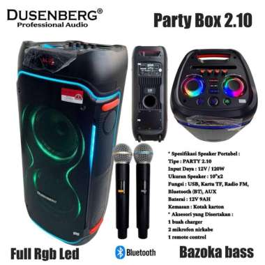 Dusenberg Speaker Portable Party Box 2.10 Inch Double Tingkat Original Bluetooth TWS Baru Resmi Full