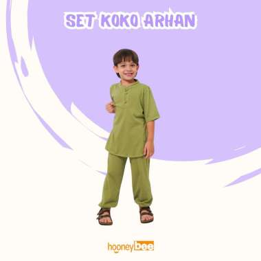 Hooneybee Arhan Oliv - Setelan Koko Anak [Size 1-5 Tahun] Baju Koko Kaos Laki-Laki Bahan Adem 2Y