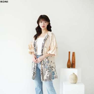 Evercloth Koni Blazer Batik Wanita Panjang Outer Batik Long Rompi Wanita Lengan Balon Jaket Batik Cr