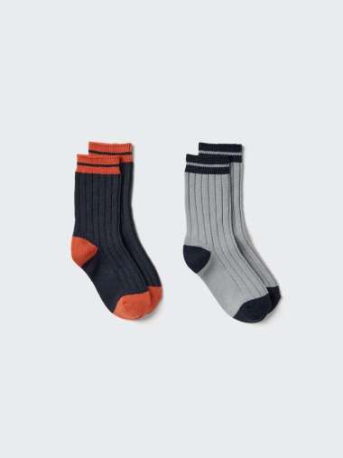 UNIQLO KIDS HEATTECH Kaos Kaki winter Socks anak 2P 2 Pack COLOR BLOCK NAVY 16-20 cm One Size