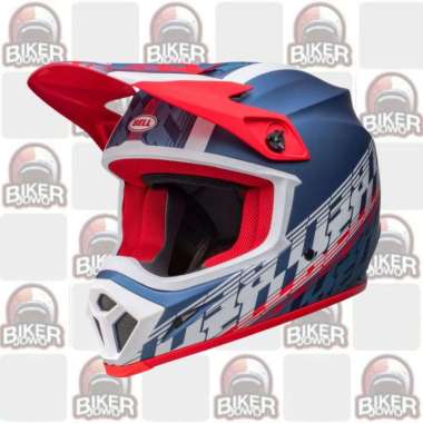 Bell MX-9 Mips Helm Cross Helm Retro Fullface Cross Classic Helmet OFFSET MATTE METALLIC BLUE WHT
