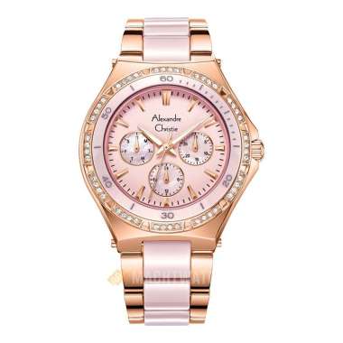 Jam Tangan Wanita Alexandre Christie Multifunction AC 2294 BF BRGMD Rose Gold Dial Dual Tone St Stee
