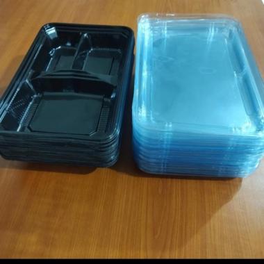 mika bento hitam 3 variasi isi 50 set dan tutup bening sekat 3
