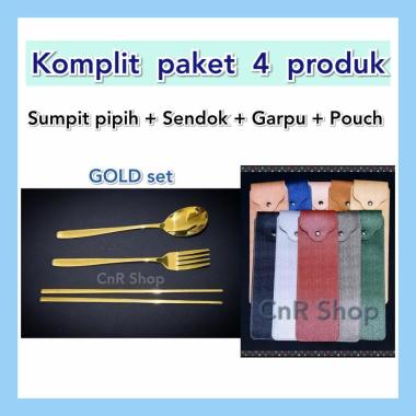 Sendok Korea Garpu Sujeo Komplit Pouch GOLD