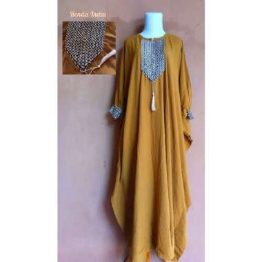 Qatar Kaftan Wanita Jumbo Polos Renda Rayon Premium Gamis Terbaru Bigsize Lengan Karet Baju Muslim K