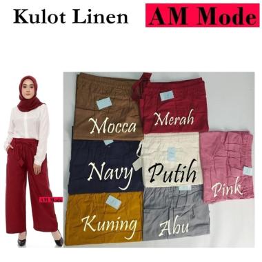 celana kulot linen celana pajang Putih