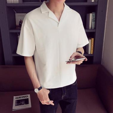 PROMO- Amspro Blouse pria kemeja pria kemeja korea atasan pria blouse v neck pd-06 Putih XL