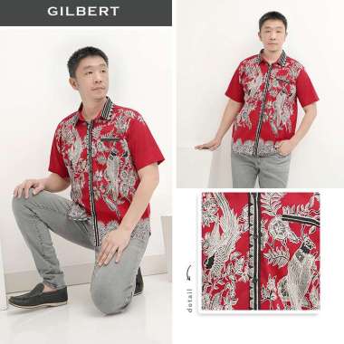 Evercloth Gilbert Kemeja Batik Pria Lengan Pendek Cheongsam Kemeja Pria SUPER JUMBO