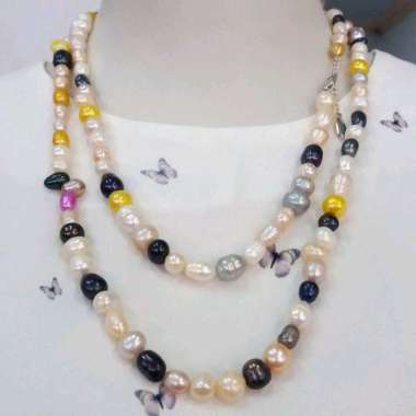 Kalung Panjang 95cm Mutiara Campur Mutiara Air Tawar Mutiara Asli Mutiara Lombok