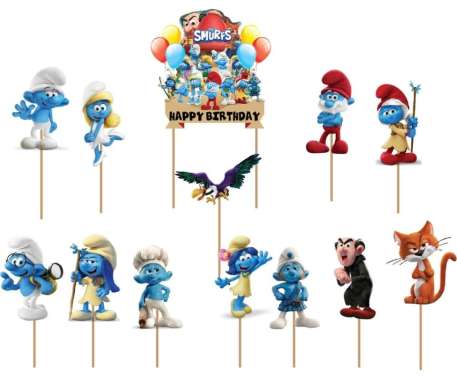 satu set cake topper hiasan kue ulang tahun karakter Smurfs Smurf