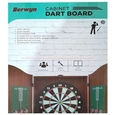 Berwyn Champs Cabinet Dart Board Set Mainan Panah Dengan Lemari Tutup Kayu Pajangan Berwin Kabinet P