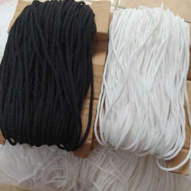 Tali Masker Karet Elastis Elastic Bulat 3mm Hitam Putih Hitam