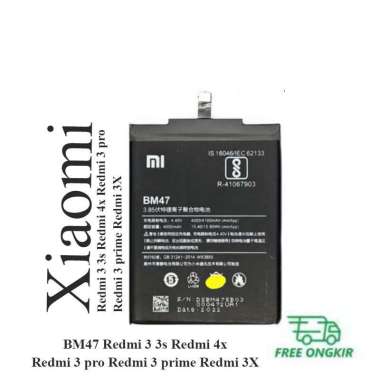 Baterai xiaomi BM47 Redmi 3 3s Redmi 4x Redmi 3 pro Redmi 3 prime Redmi 3X battery batre bat Original