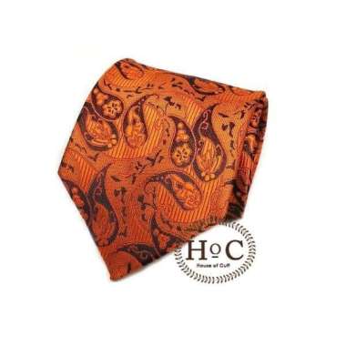 DASI NECK TIE MOTIF WEDDING BEST MAN ORANGE BLACK PAISLEY BATIK TIE - 2 inch