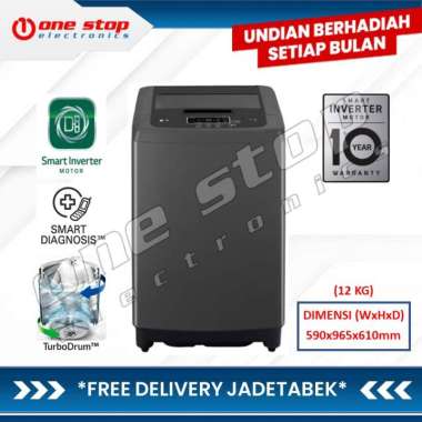 [GARANSI RESMI] LG T2312VSPB Mesin cuci Top Loading Smart Inverter Turbo Drum 12Kg