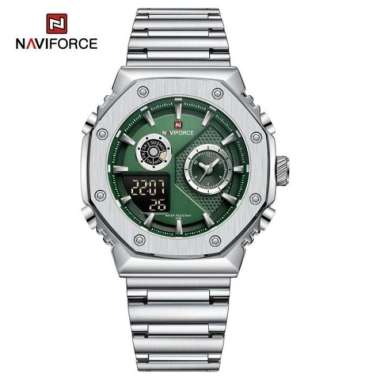 Jam Tangan Pria Naviforce 9216 Original Tali Rantai Silver Hijau
