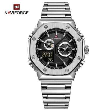 Jam Tangan Pria Naviforce 9216 Original Tali Rantai Silver Hitam