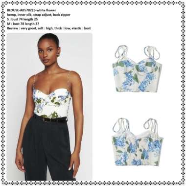 AB570215 Summer Crop Tank Top Bunga Biru Putih Wanita Korea Import