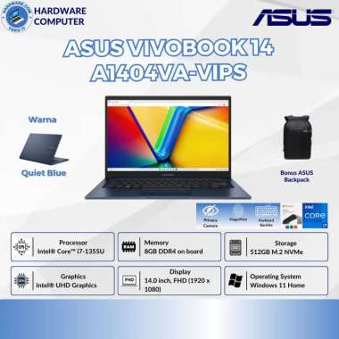 Asus Vivobook 14 A1404VA VIPS Core i7-1355U 8GB 512GB SSD 14 inc FHD IPS Win 11 Home OHS 2021 Transp