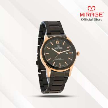 Mirage Jam Tangan Pria Analog 7570 M Black Rose Gold Original Stainless Plat Hitam