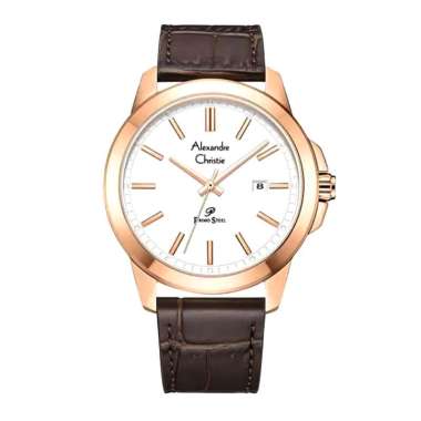 ALEXANDRE CHRISTIE AC 1017 ROSEGOLD WHITE LEATHER MAN MDLRGSL