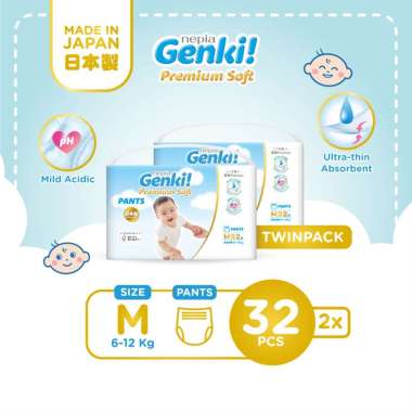 NEPIA GENKI Pants Popok Celana Bayi M32 - Diapers Premium Soft Twin Pack