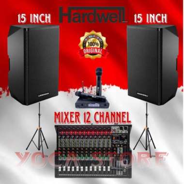 Set Karaoke Live Musik Outdoor Speaker 15In Upgrade Mixer 12 Channel