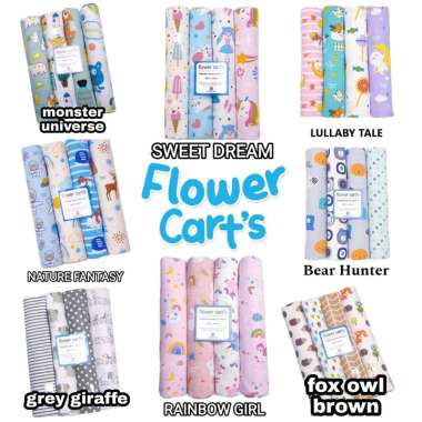 Flower Cart's Bedong 4in1 Premium Katun Flannel 90x75 - Bedong Bayi Selimut Bayi Fox Owl Brown