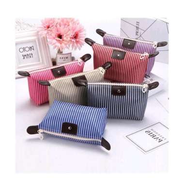 TERMURAH Tas Pouch Kosmetik Makeup Motif Garis Warna Pouch Organizer Alat Mandi Anti Air Waterproof