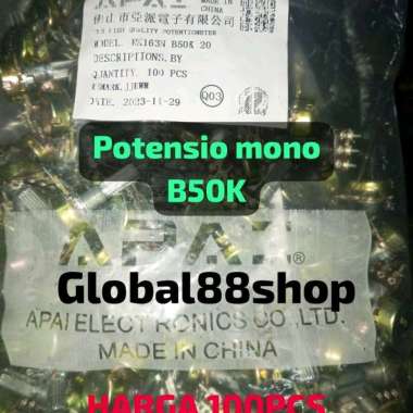 100pcs POTENSIO MONO B50K B 50K 50 K 3pin 3 pin VARIABEL VARIABLE TRIMPOT VR POTENSIOMETER METER LIN