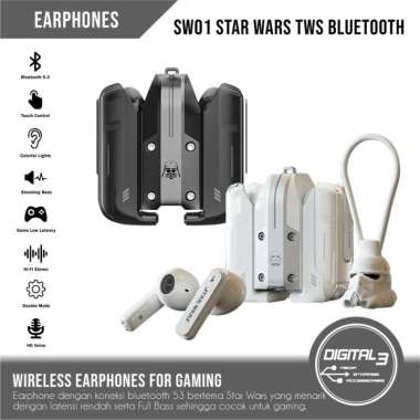 Earphones SW01 STAR WARS TWS Wireless Bluetooth Headset Gaming Bass HIFI Sound Hitam