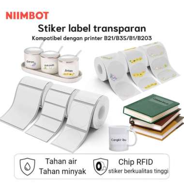NIIMBOT B21 B1 B3S B203 STICKER LABEL THERMAL CLEAR TRANSPARAN TAHAN AIR MINYAK Square 40x60